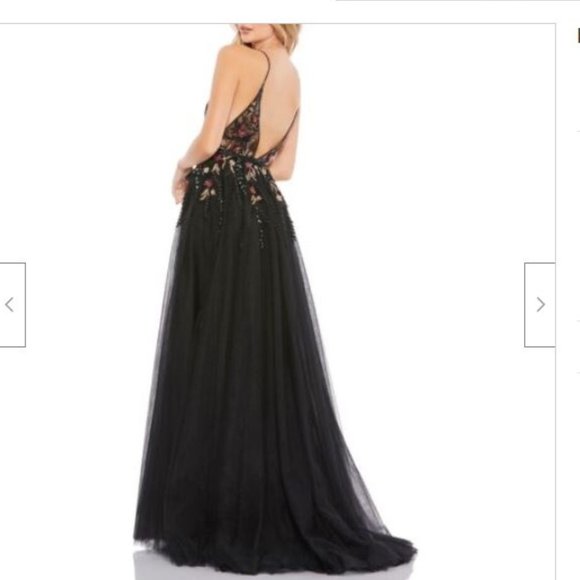 Mac Duggal Floral Beaded Appliqués & Embroidery Illustrate High Slit Gown. 10 - Picture 4 of 12